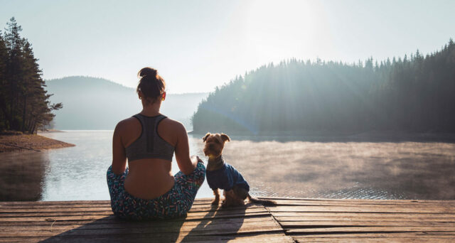 dog health and wellness yoga by the lake
